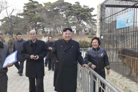 Kim Jong-un under et besøk i dyreparken i Pyongyang. Kanskje den apeliknende Barack Obama kan få plass her?